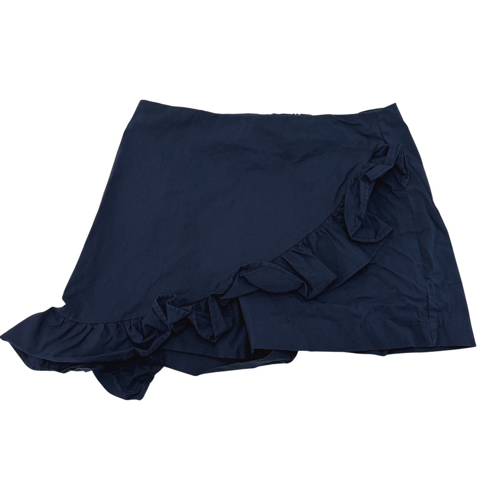 Zara Basic Navy Blue Ruffle Trim Wrap Front Skort Small